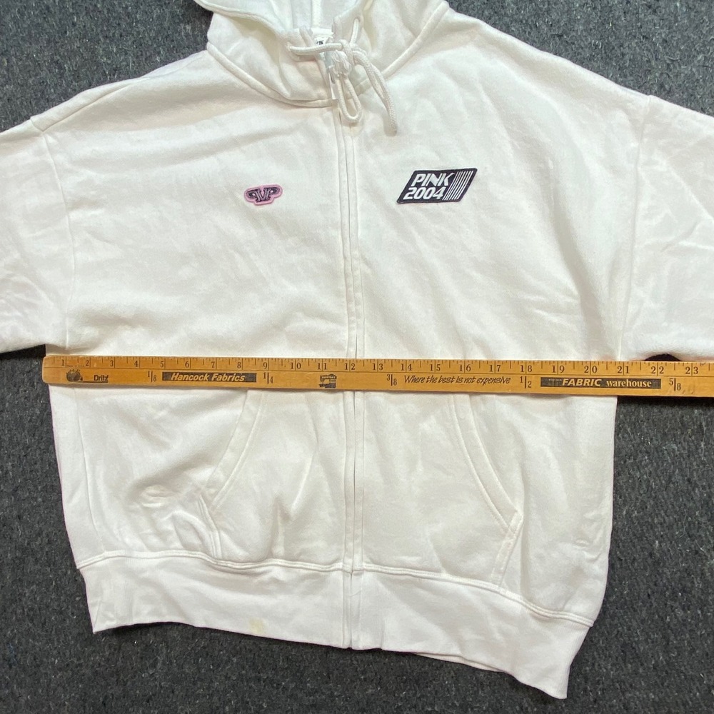 Victoria Secret PINK Zip Hoodie Sz M Womens White‎ Y2K Graphic Logo Sweatshirt - Picture 13 of 14